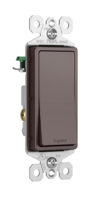 Legrand - Pass & Seymour Radiant 15 Amp Light Switch, Dark Bronze Single Pole Rocker, TM870DBCC10, 1 Count (Pack of 2)