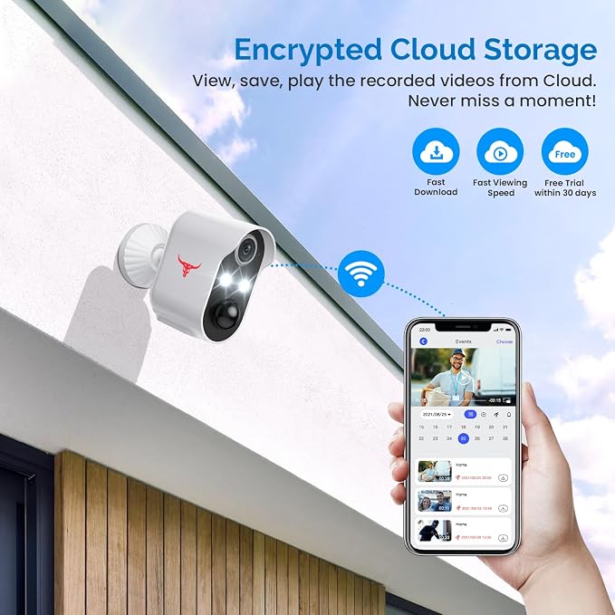1080P Wireless Security Camera Outdoor, Battery Powered, AI Human Detection, Color Night Vision, 2-Way Audio, IP65 Waterproof, 2.4G Wi-Fi, Cloud Storage (2-spotlights)