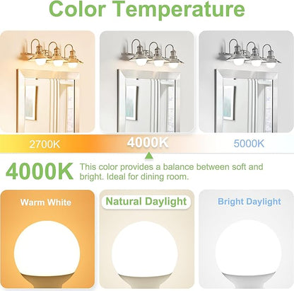 Cotanic Globe Light Bulbs,E26 Standard Base,5W,60 Watt Incandescent Equivalent,500LM,Non-Dimmable,8 Pack, G25 LED Vanity Light Bulb for Bathroom 4000K Daylight