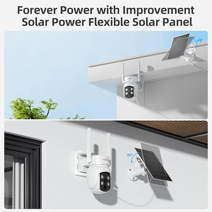 Solar Security Cameras Wireless Outdoor, 4MP Solar Powered Home Security Cameras System, 4 Cam kit, Color Night Vision, 360° PTZ, 500G HDD Local Recording, No Monthly Fees
