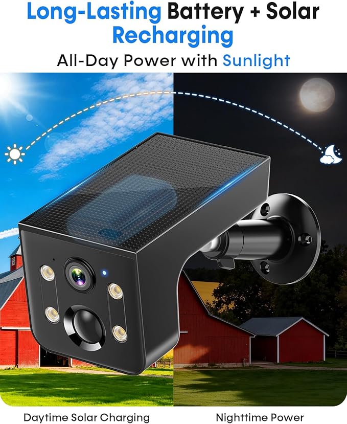 Thybro Security Camera Solar Outdoor 2K QHD Night Vision: Wireless WiFi Camera with AI Motion Detection & 2-Way Audio, IP67 Weatherproof, 100% Wire-Free for Home Security