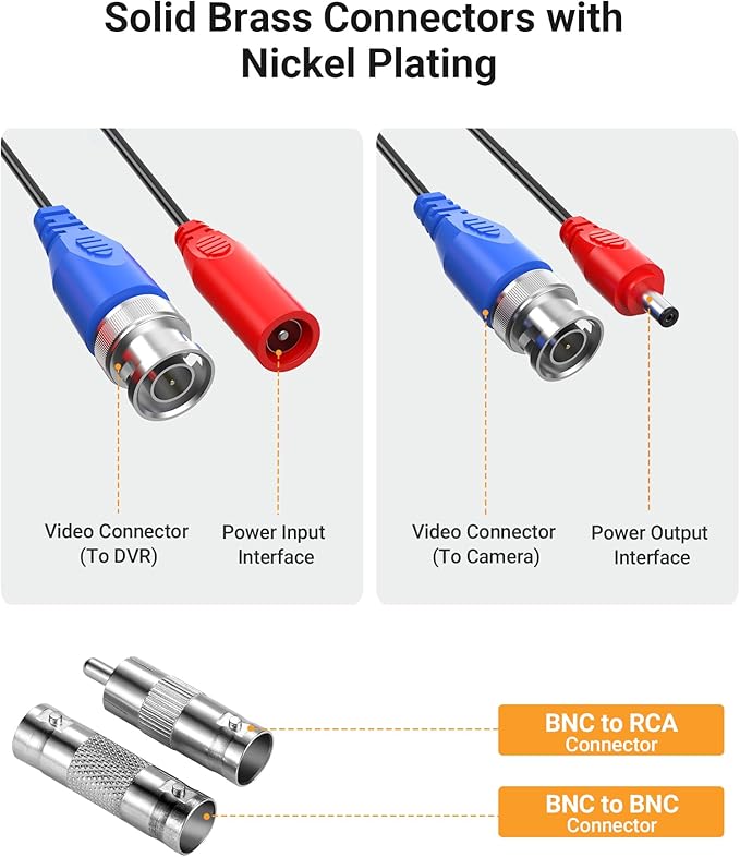 Anlapus 4 Pack 100ft/30m All-in-One Video Power Cable, BNC Extension Surveillance Camera Cables for CCTV Security Camera DVR System, with BNC/RCA Connectors & 100pcs Cable Clips
