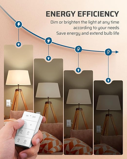 DEWENWILS Wireless Dimmer Plug for Indoor Home Lighting, Remote Control Dimmer Switch, 100FT Range, Plug-in Lamp Dimmer for Dimmable LED/Tungsten Bulbs, ETL Listed,White