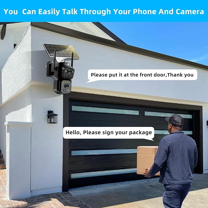 4K Solar Security Cameras Wireless Outdoor Battery Powered, 2.4GHz Dual Lens Bullet & 360° PTZ Outdoor Security Camera with Solar Panel, Digital Zoom, Night Vision,PIR Sensor (1Pack)