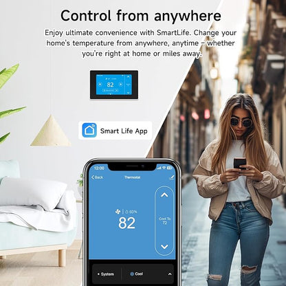 Smart Thermostats for Home with C-Wire Adapter, WiFi Thermostats Programmable Compatible with Alexa and Google Assistant,Energy Saving, Remote Control Tuya/Smart Life, C-Wire Require