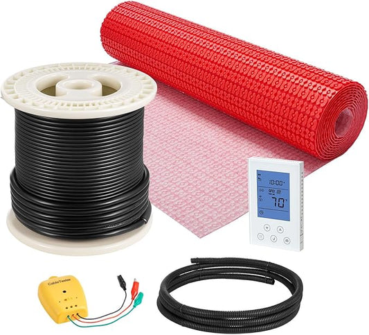 VEVOR Floor Heating Mat System, 60 sqft 120V, Decoupling Membrane, Smart Thermostat & Alarm, Easy Install for Tile, Stone & Vinyl Flooring