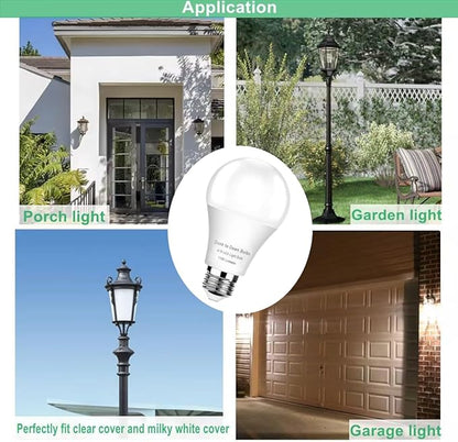 4 -Pack Dusk to Dawn LED Light Bulbs Outdoor,75 Watt Equivalent, Light Sensor 10W A19,3000K Soft White 1100 Lumens, Auto on/Off Photocell Automatic for Outdoor Lighting