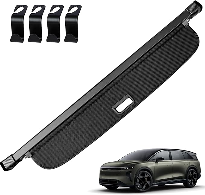 AUXKO Retractable Cargo Cover for Lucid Gravity 2026-2025 with 4PCS Car Headrest Hooks, Trunk Cargo Cover Luggage Security Shade Cover Shielding Shade Anti-Peeping Luggage Privacy Screen, Carbon Fiber