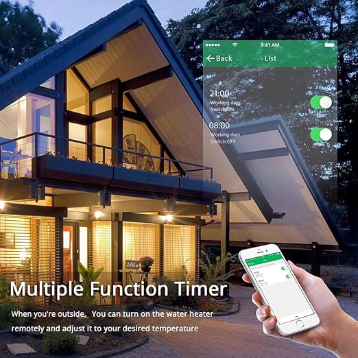 Smart WiFi Water Heater Switch, 40A, Voice Control with Alexa & Google Home, Timer Function, Tuya App Compatible