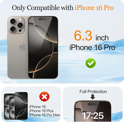 2 Pack Mirror Screen Protector for iPhone 16 Pro Privacy Tempered Glass Mirrored Effect Anti-Spy Easy Installation Frame Full Coverage Shatterproof Anti-Scratch Anti-Bubble (6.3 inch Silver)