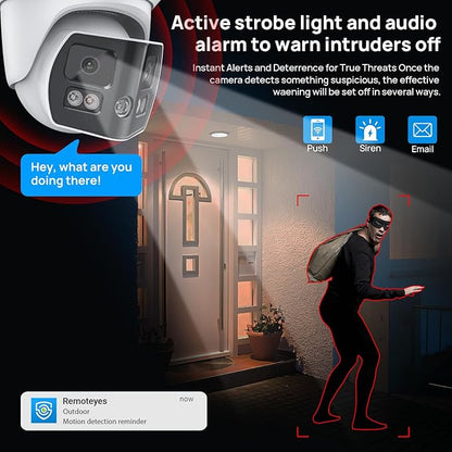 VIKYLIN 4K 8MP Dual Lens Poe IP Security Camera Outdoor with 180° Panoramic Wide Angle, Full Color/EXIR2.0 Night Vision,Human/Vehicle Detection,2-Way Talk, Micro SD(512G),IP67,Blue Iris,NDAA Compliant
