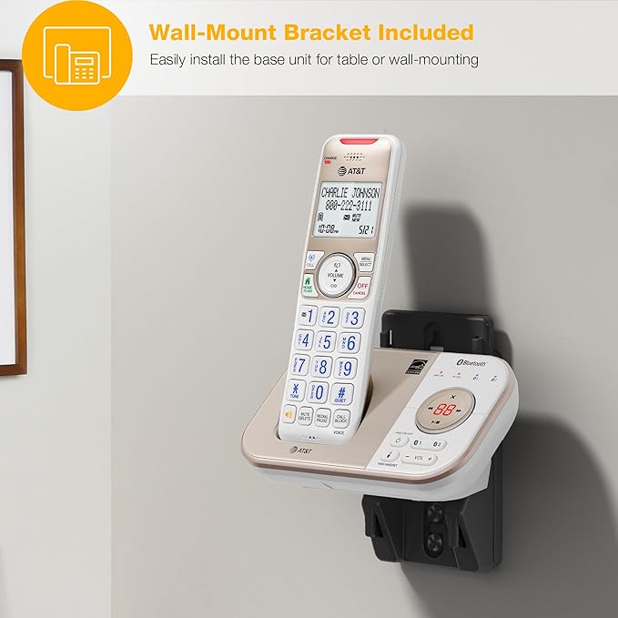 AT&T BL3112-2 2-Handset DECT 6.0 Cordless Phone for Home with Bluetooth Connect to Cell, Smart Call Blocker, Answering Machine, Caller ID, Expandable up to 5 Handsets, Champagne Gold/White