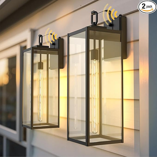 L LOHAS LED 2 Pack 22 Inch Large Size Dusk to Dawn Outdoor Light Fixture, Matte Black Waterproof Anti-Rust Porch Lights Ourdoor, Exterior Lighting Fixtures for Porch, Doorway, Garage, ETL Listed