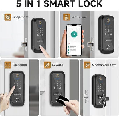 JAIOTlink 5 in 1 Smart Lock for Front Door, Keyless Entry Deadbolt with Camera & Doorbell, WiFi Secure Electronic Lock for Home, Fingerprint, Keypad, Voice Changer, Compatible with Alexa, Black