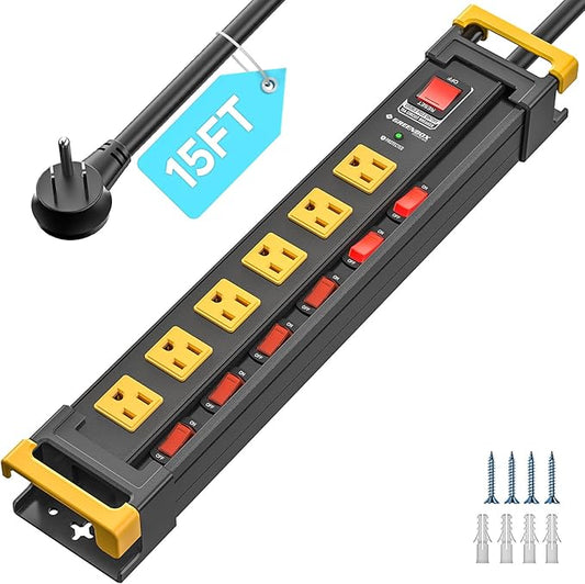 6 Outlet Heavy Duty Surge Protector Power Strip with Individual Switches