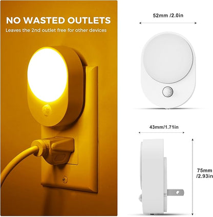 L LOHAS LED Plug in Night Light with Motion Sensor and Dusk to Dawn Sensor,[4-Pack] Night Lights Plug into Wall,2000K Amber Light,30/60/100LM Dimmable Nightlight for Bathroom Hallway