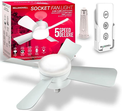 Bell+Howell Socket Breeze Light 5-Speed Deluxe LED – Ceiling Fans with Lights and Remote Control – For Bedroom, Kitchen, Living Room,1000 Lumens / 5000 Kelvins As Seen On TV