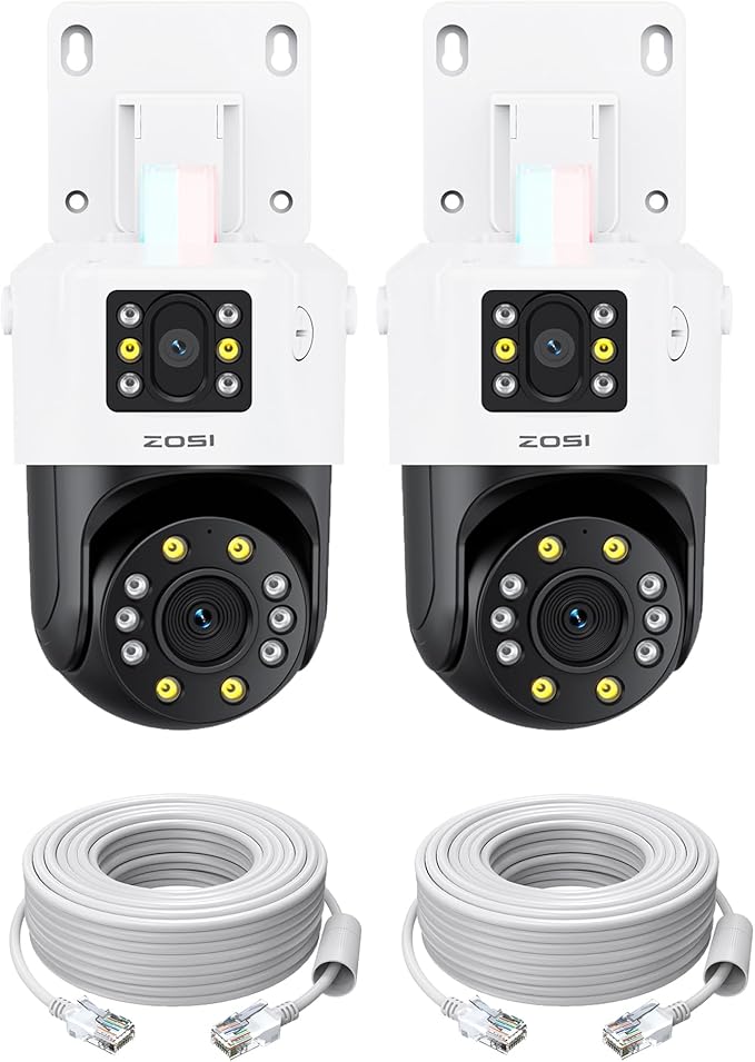 ZOSI 2 x C298 Pro 4K 8MP Dual-Lens(2x4MP) Add-on Security PoE IP Camera Outdoor, 360 View PT Camera, Person/Vehicle Detect, Spotlight Siren, Color Night Vision, SD Card Storage, Only Work with Our NVR