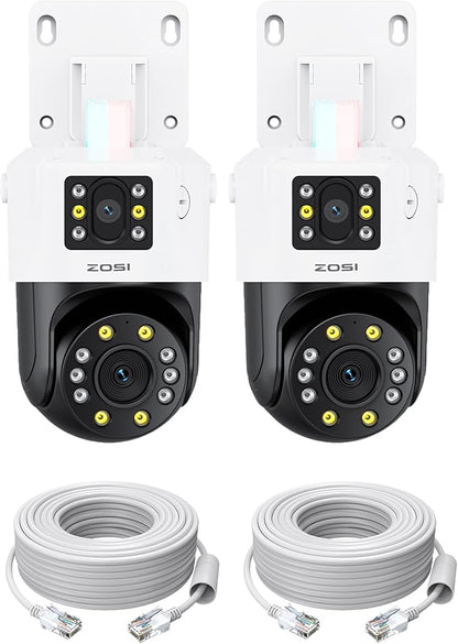 ZOSI 2 x C298 Pro 4K 8MP Dual-Lens(2x4MP) Add-on Security PoE IP Camera Outdoor, 360 View PT Camera, Person/Vehicle Detect, Spotlight Siren, Color Night Vision, SD Card Storage, Only Work with Our NVR