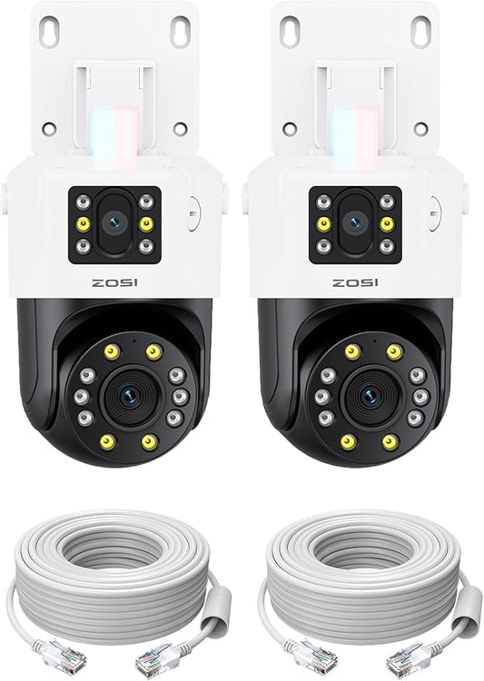 ZOSI 2 x C298 Pro 4K 8MP Dual-Lens(2x4MP) Add-on Security PoE IP Camera Outdoor, 360 View PT Camera, Person/Vehicle Detect, Spotlight Siren, Color Night Vision, SD Card Storage, Only Work with Our NVR