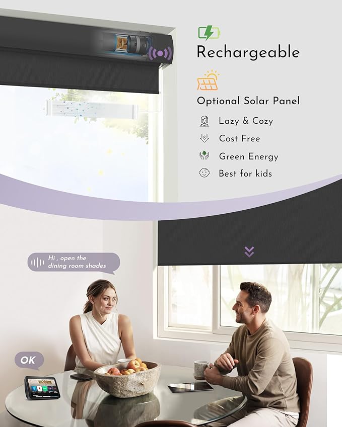 Graywind Motorized Roller Shade Blinds 100% Blackout Shades Cordless Waterproof Remote Control Window Automated Blinds with Valance Custom Size for Smart Home and Office, Dark Grey