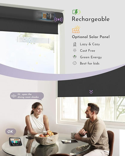 Graywind Motorized Roller Shade Blinds 100% Blackout Shades Cordless Waterproof Remote Control Window Automated Blinds with Valance Custom Size for Smart Home and Office, Dark Grey