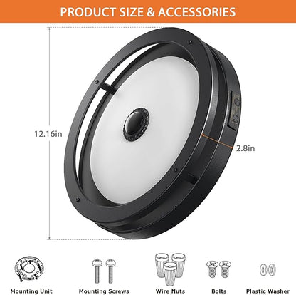 Outdoor Motion Sensor Flush Mount LED Light, 12" Dusk to Dawn Porch Modern Black Exterior Light, Ceiling Light Fixture for Farmhouse Garage Entry
