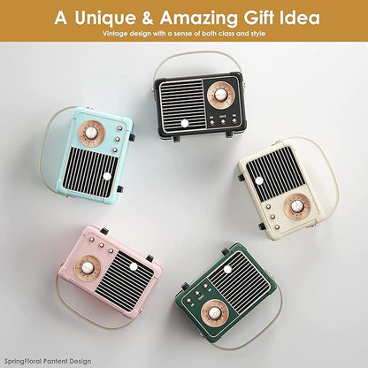 Retro Bluetooth Speaker, Mini Bluetooth Speaker Wireless with Stereo Sound,Hands-Free Call,400mA Battery,TF Card, Aux Line, for iOS Android Smartphone Home Office, Birthday Gifts White