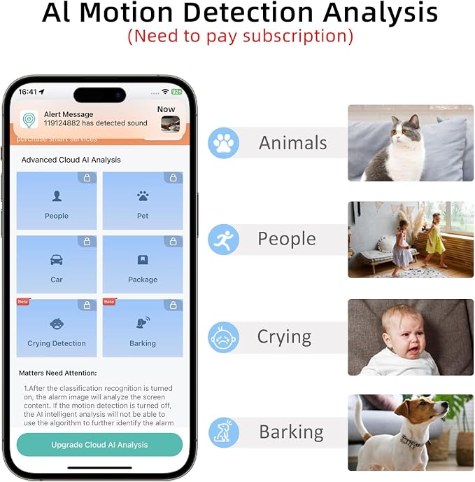 Rraycom 3Pack 4MP Indoor Baby & Pet Monitor Camera, 360° Auto Tracking, Cry & Sound Detection, Dual-Band 2.4G/5G WiFi, SD & Free Cloud Storage, Alexa & Google Home Compatible