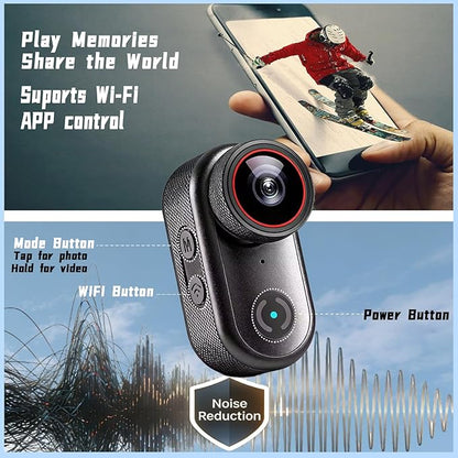 4k Sports Action Camera, Mini Body Camera with Audio and Video Recording, Wearable Action Body Cam, Thumb Size POV Camera Magnetic Back Clip, Camcorder for Cycling,Travel,Pet,Vlogging (1 GB)
