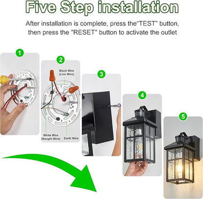 2 Pack Porch Light with Outlet and Remote Control - Plug in Outdoor Wall Lights with GFCI Exterior Lighting Fixtures Adjustable 3 Sensitivity Levels and 1-10min Delay for Porch, Patio, Entryway(Black)