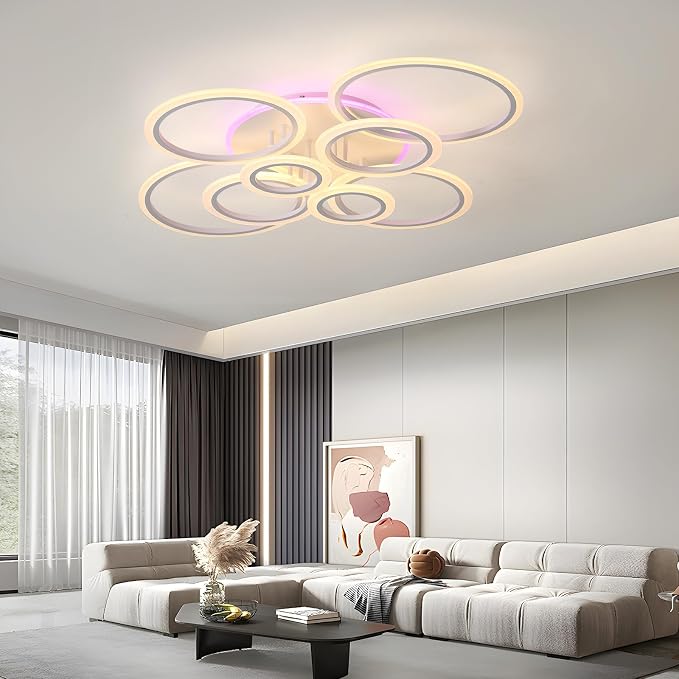 80W LED Ceiling Light, Dimmable 8-Ring Flush Mount Fixture, White | 41.3" Modern Ceiling Light with Remote, 4800LM, 3000K-6000K Tunable White & 3-Color Backlight for Living Room Bedroom Kitchen