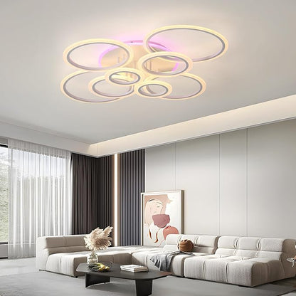 80W LED Ceiling Light, Dimmable 8-Ring Flush Mount Fixture, White | 41.3" Modern Ceiling Light with Remote, 4800LM, 3000K-6000K Tunable White & 3-Color Backlight for Living Room Bedroom Kitchen