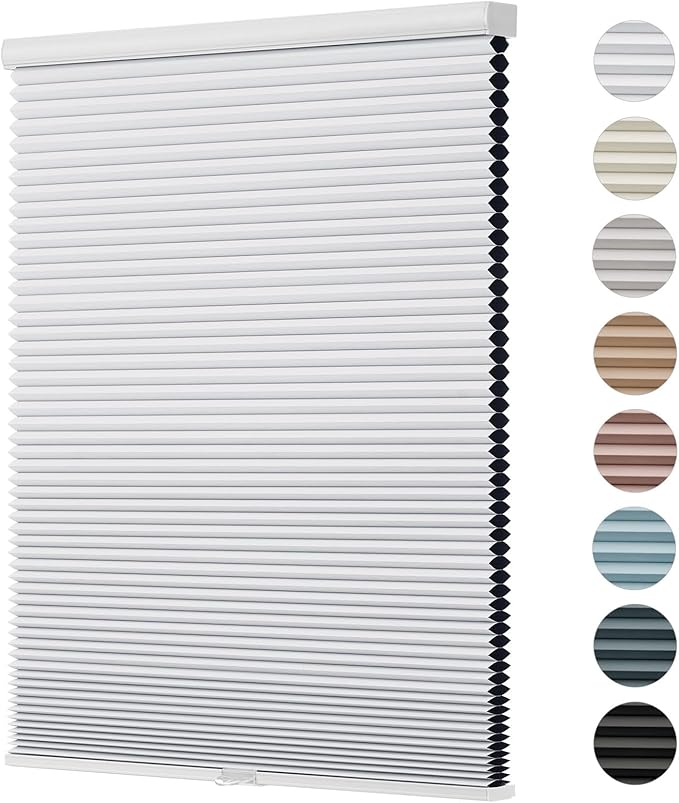 Changshade Custom Blinds Cellular Shades Blackout Cordless for Indoor Windows, Honeycomb Blind Room Darkening Black Out Shade for Bedroom, Bathroom, Nursey, Heat Sun Light Blocking Easy Install,White