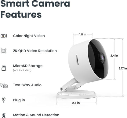 Feit Electric Indoor Security Camera, 2K WiFi Indoor Camera for Pets & Home Monitoring, AI Motion Detection, Plug-in Camera with Night Vision, Two-Way Audio, Local Storage, Works with Alexa & Google