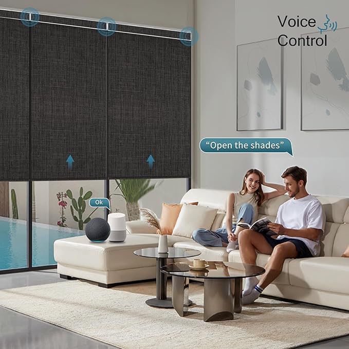 Motorized Blind,Work with Homekit Thread-Enabled,100% Blackout Smart Shades with Remote Control,Electric Roller Shade, Custom Size,Bouvardia Dark Grey