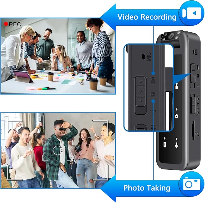 Amyway 64GB Mini Body Camera,1080P Wearable Patrol Video Recording Camcorder with IR Night Vision, 5-Hour Battery & 180° Rotating Lens – Small Wearable Cam for Security, Police, and Outdoor Use