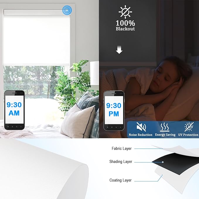Motorized Blinds with Remote Cordless Automatic Motorized Shades Custom Blinds for Windows Smart Curtains Compatible with Alexa Google Home(Blackout Ivory White,W48 x H72in)