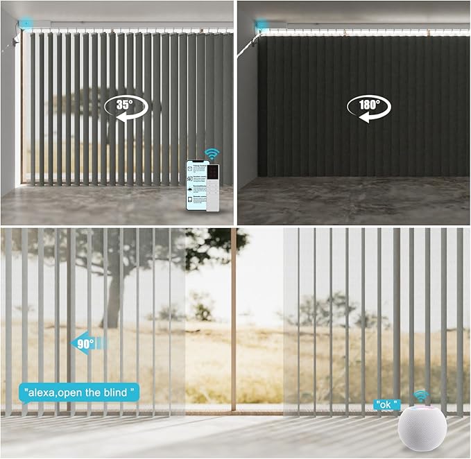 Motorized Sheer Vertical Blinds Work with Alex Google Home, Light Filtering Smart Vertical Blind Sliding Door Blinds Remote Control Blinds for Sliding Glass Door Customize(Elegant Light Grey)