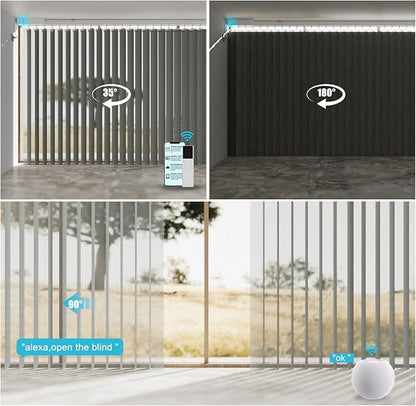 Motorized Sheer Vertical Blinds Work with Alex Google Home, Light Filtering Smart Vertical Blind Sliding Door Blinds Remote Control Blinds for Sliding Glass Door Customize(Elegant Light Grey)