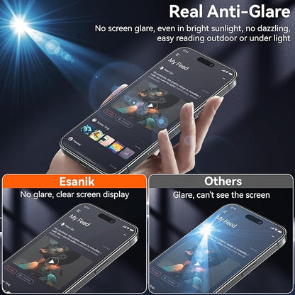 Esanik 2-Pack for iPhone 17 Pro Matte Privacy Glass Screen Protector, Anti-Glare & Anti-Spy,Anti-Reflection, Smooth as Silk, Military-Grade 9H Hardness,Flawless Fit Tray