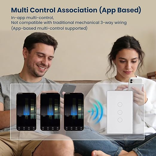 Smart Switch Aluminum Frame,2.5D Glass Panel,4.65 X 2.83 X 1.26 Inches,Need Neutral Wire,2.4GHz WiFi,Work with Tuya/Smart Life,App/Voice Control,White 3 Button