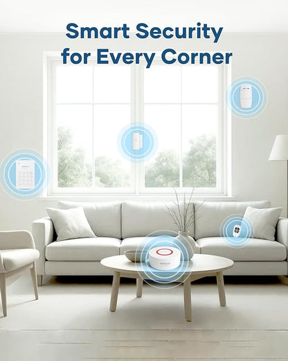 9-Piece Home Security System, WiFi Wireless Alarm System, 120dB Siren Alert, DIY Smart Security System for House and Apartment, Smart Life App Control, No Monthly Fee, 2.4GHz WiFi