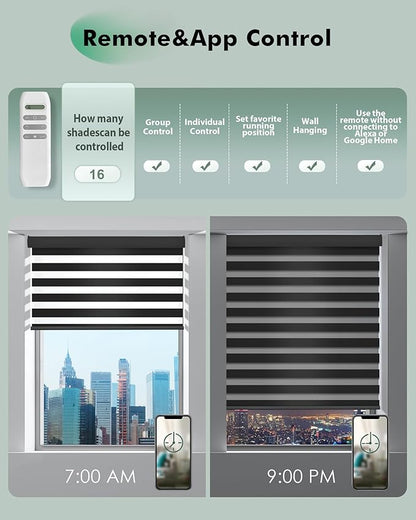 Yoolax Motorized Zebra Blinds, Remote Zebra Shades for Indoor Windows, Motorized Shades with Remote Light Control Horizontal Window Blinds Custom Size(70% Shading Wool Black)