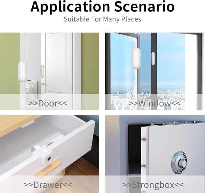Door/Window Sensors Alarm System,Triggers APP Alarm NotificationImmediately Upon Door Opening, WiFi-Connected Smart Life Tuya Control for Apartment,Kids Safety