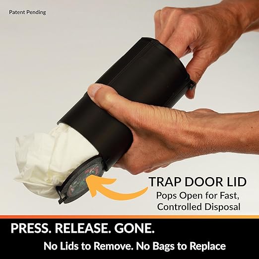 Trash Trapper Car Trash Can Cup Holder | Mini Car Trash Can | Fits in Most Doors | 5.1" x 2.9" | Traps More & Empties Less, Patent-Pending Compaction, Holds Weeks of Small Garbage, Black