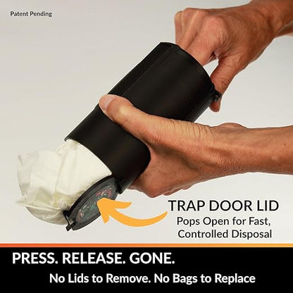 Trash Trapper Car Trash Can Cup Holder | Mini Car Trash Can | Fits in Most Doors | 5.1" x 2.9" | Traps More & Empties Less, Patent-Pending Compaction, Holds Weeks of Small Garbage, Black