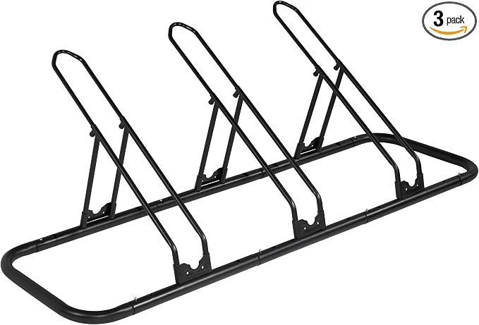CyclingDeal Bicycle Floor Parking Rack Stand - for Mountain MTB Road Bike - Indoor Home Garage Storage - Adjustable 3 Bikes