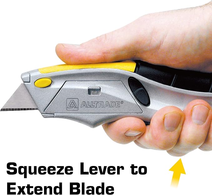 Alltrade Squeeze Utility Knife, Auto-Loading Squeeze, 6 Heavy-Duty Blades with Storage, Box Knives, Cut Tape Packaging - 150003