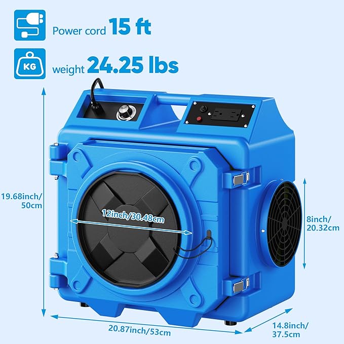 Air Scrubber with 3 Stage Filtration, 550CFM Stackable Negative Air Machine for Industrial and Commercial Use, Heavy Duty Air Cleaner with HEPA/Activated carbon Filter, Light Blue-3PC